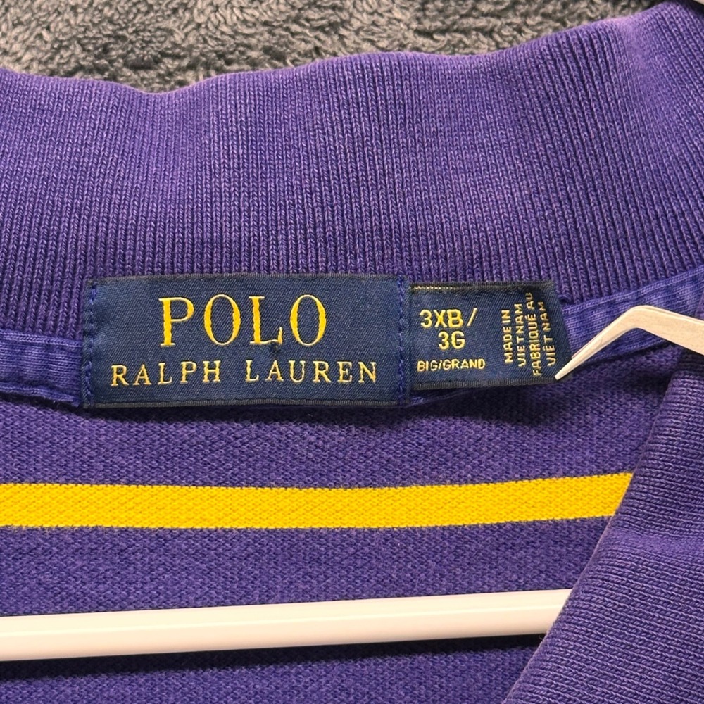 Polo Ralph Lauren Polo Shirt Mens 3XB Big Purple Yellow Striped Short Sleeve - Picture 3 of 8